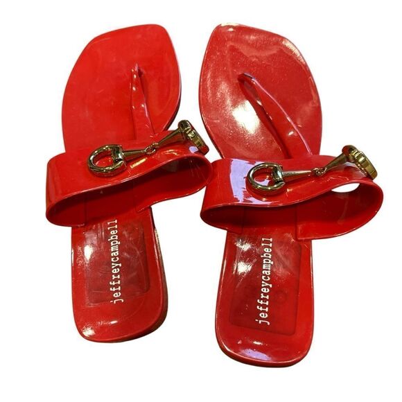 Revolve Jeffrey Campbell A Lil Bit Shiny Horsebit Jelly Thong Sandal NWOT - Picture 7 of 10
